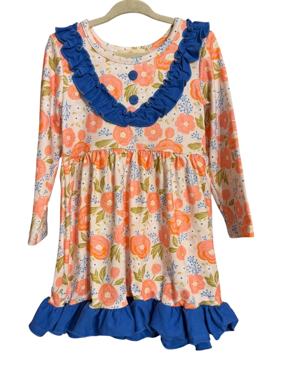 Marie Nicole Coral & Blue Rose Garden Ruffle Dress NWT Size S (2/3)